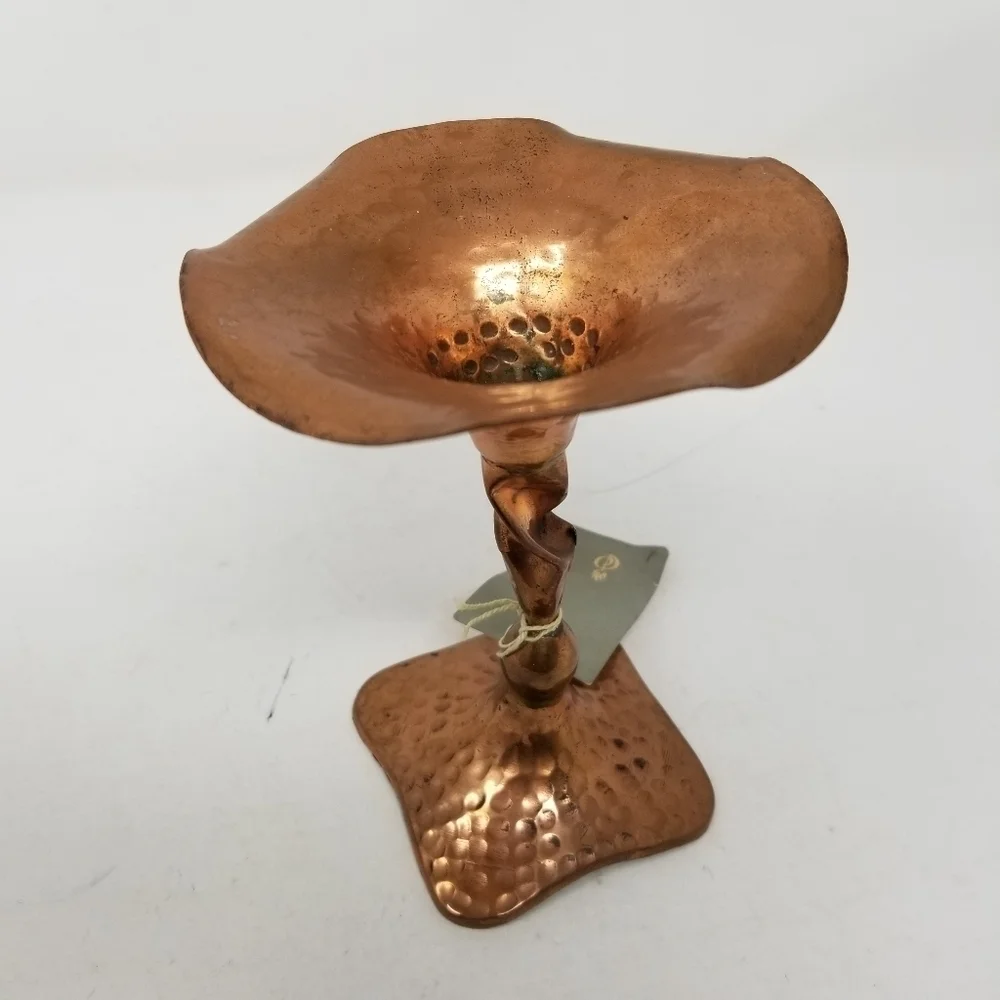 Brutalist Hammered Copper Candlestick 6 Inch New With Tags